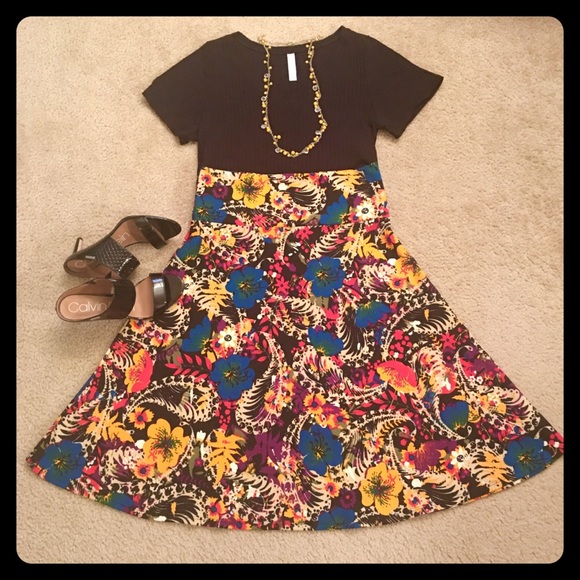 NWOT LuLaRoe Floral and Paisley Azure A-line Skirt - Picture 1 of 6